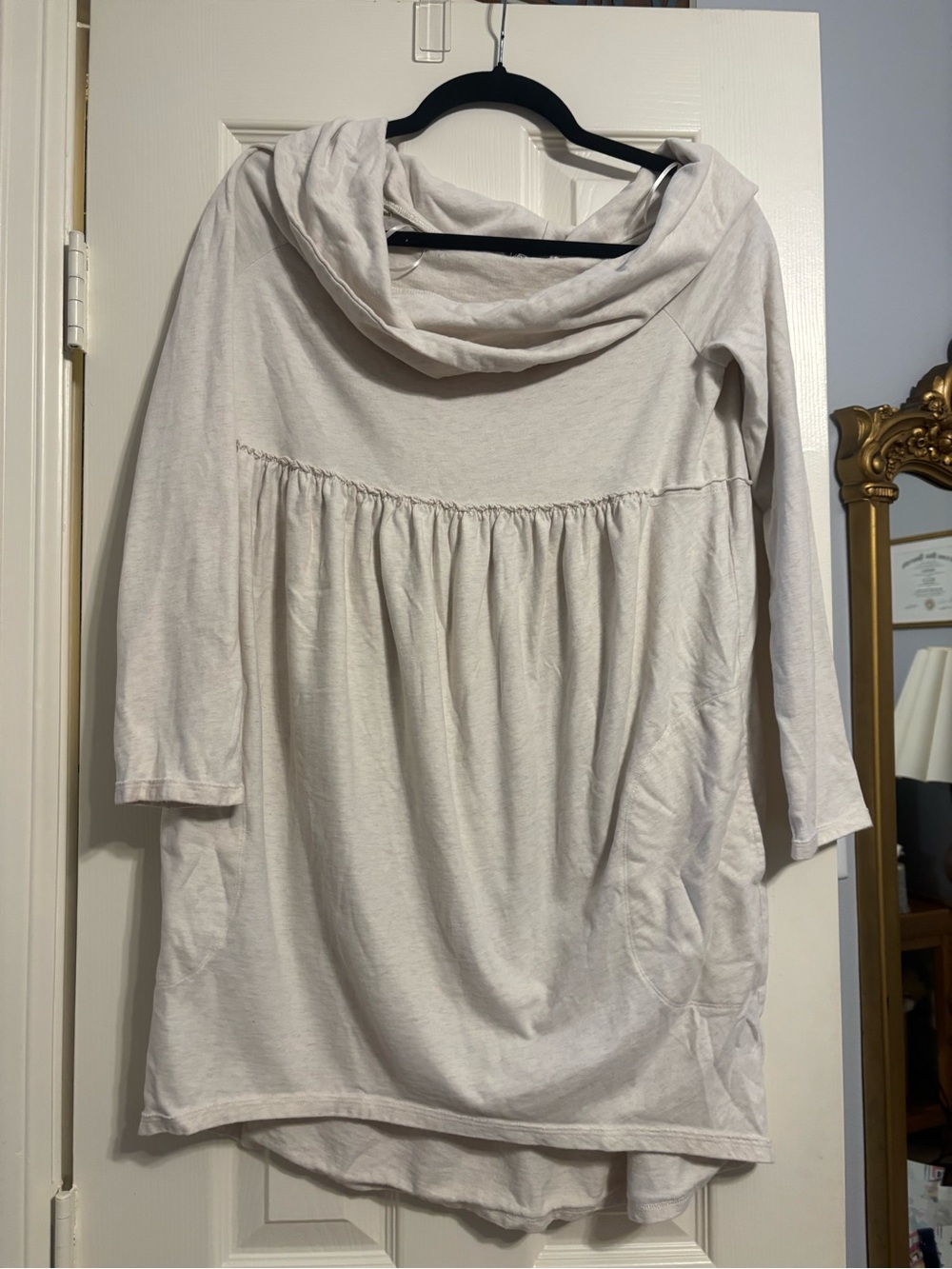 Light Cream Cowl Neck Women's Sweater Tunic -